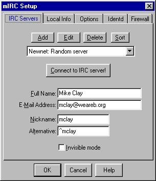 mIRC Setup Screen